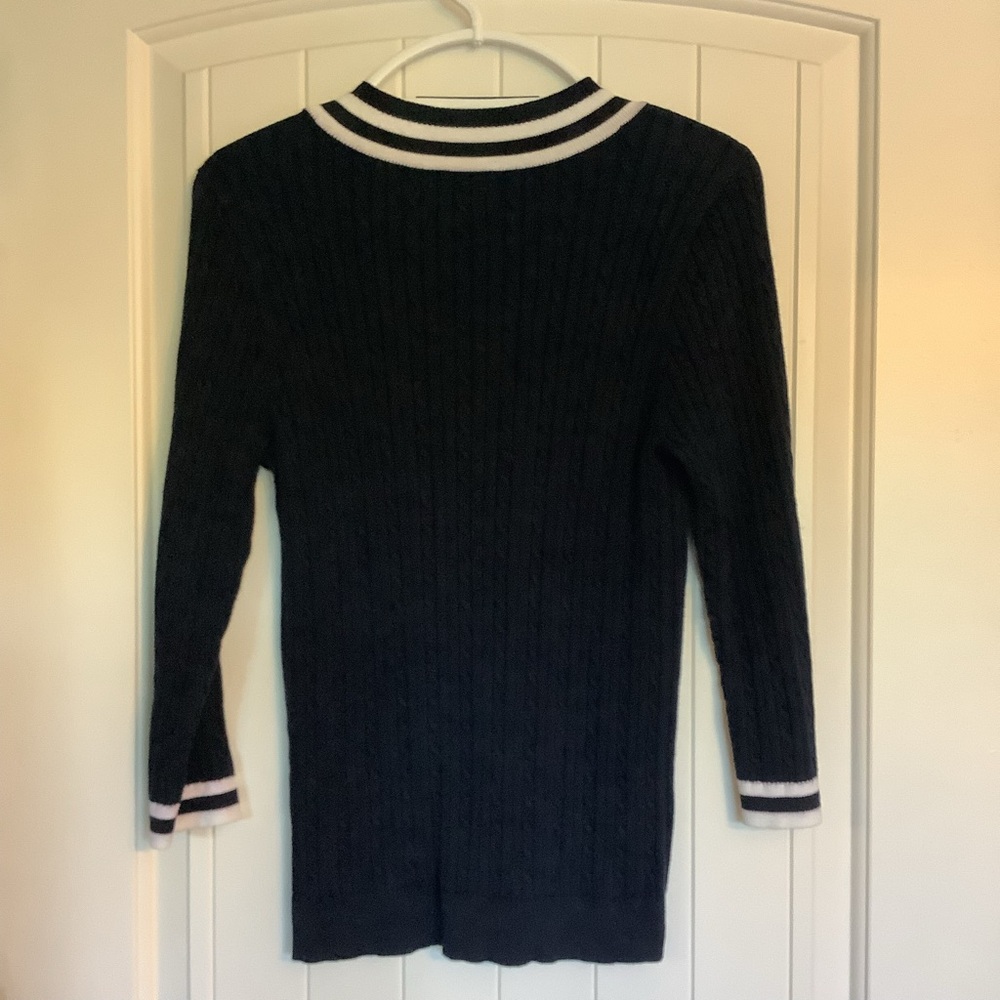 Chaps Navy‎ and White V-Neck Sweater for Women - Picture 4 of 5